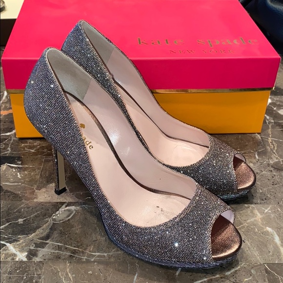 Kate Spade Peep Toe Pump Heels 7 Silver/Bronze - Picture 2 of 8